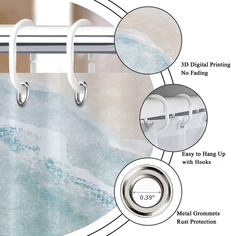 GCIREC Beach Shower Curtain  Teal Blue Coastal Ocean Beach Theme Bathroom Curtain Waterproof Fabric Machine Washable with Hooks 72"" Wx72 L - Image 5